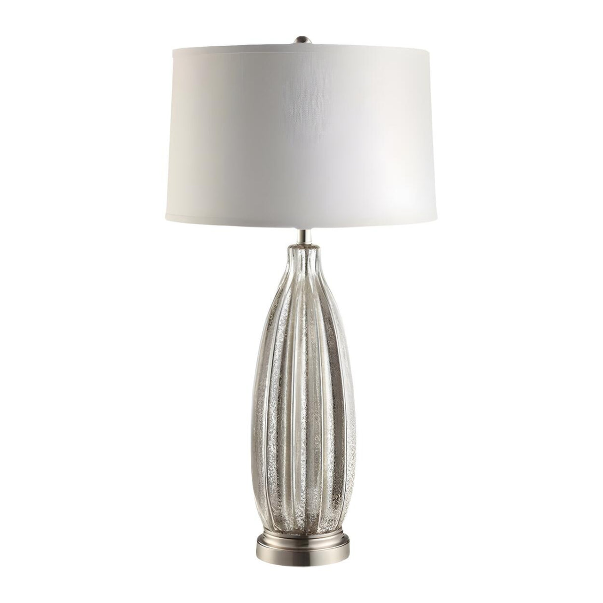 Contemporary Glass Base Fabric Drum Shade Table Lamp Image - 5