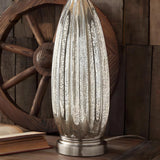 Contemporary Glass Base Fabric Drum Shade Table Lamp Image - 7