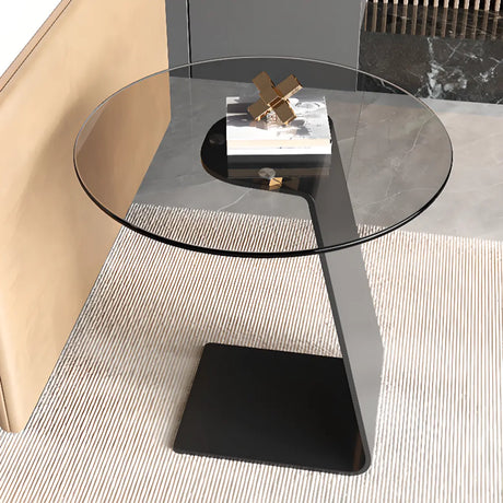 Contemporary Glass Black Circular Steel Base Side Table Image - 1