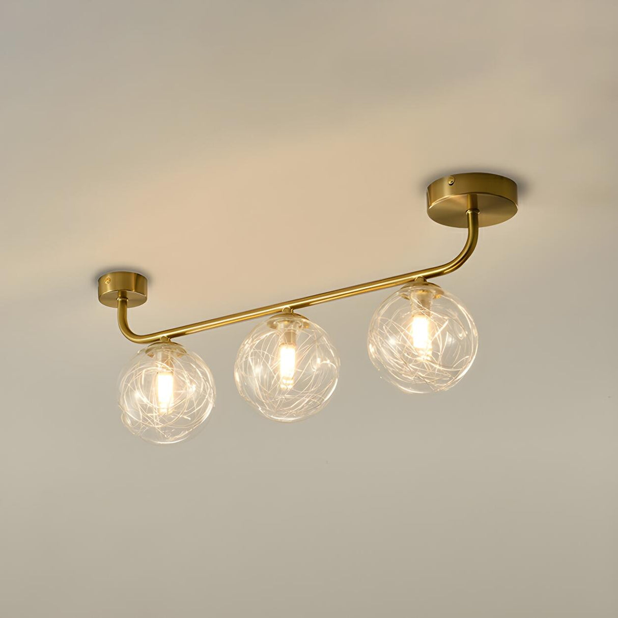 Contemporary Glass Globe Gold Ceiling Vanity Light  Image - 10