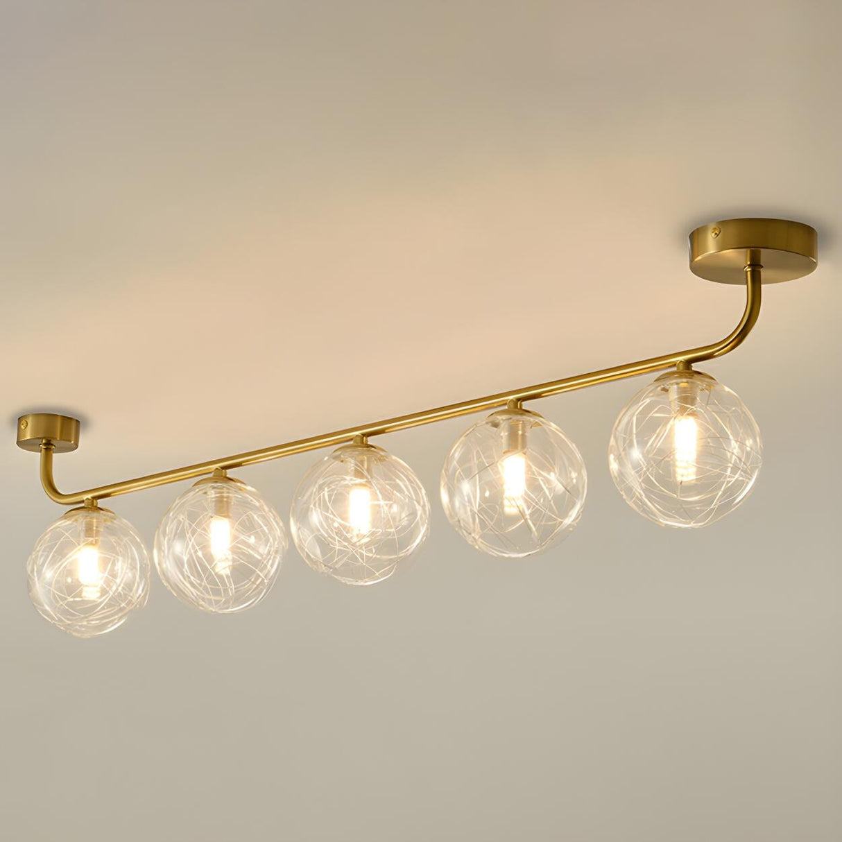 Contemporary Glass Globe Gold Ceiling Vanity Light  Image - 13