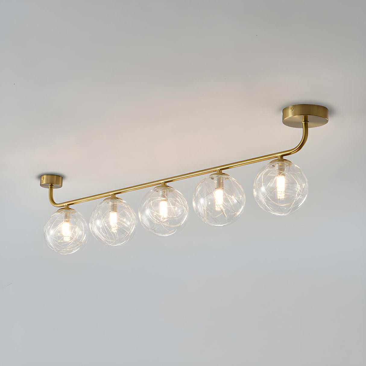 Contemporary Glass Globe Gold Ceiling Vanity Light  Image - 3