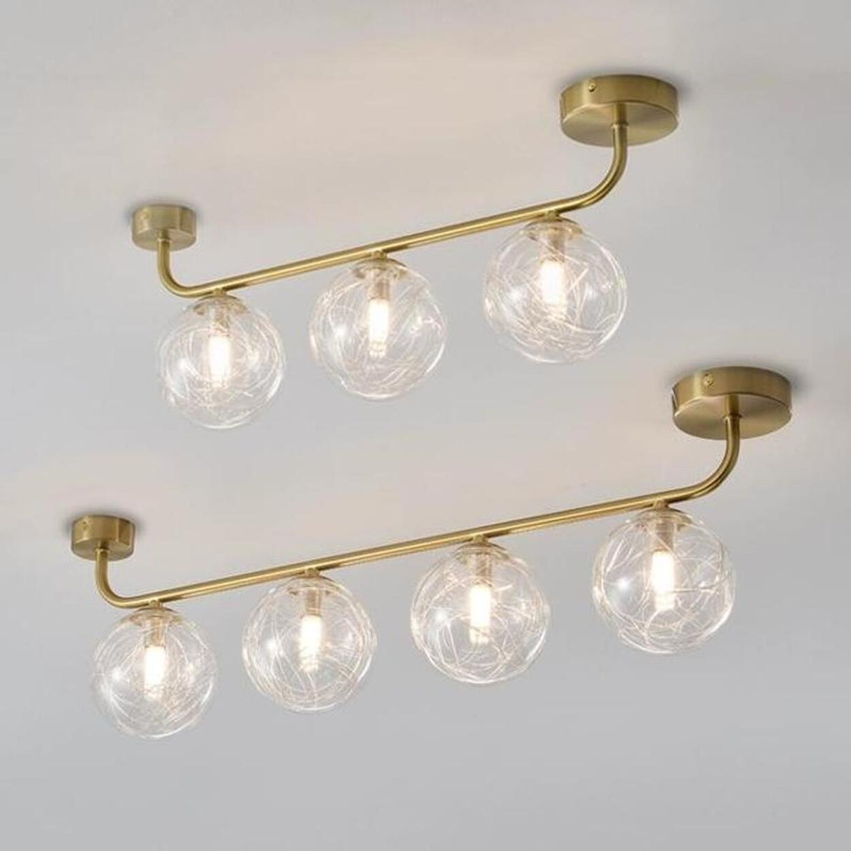 Contemporary Glass Globe Gold Ceiling Vanity Light  Image - 5