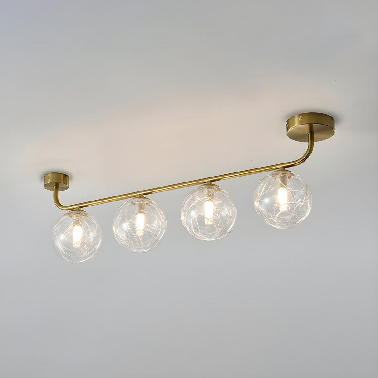 Contemporary Glass Globe Gold Ceiling Vanity Light  Image - 8