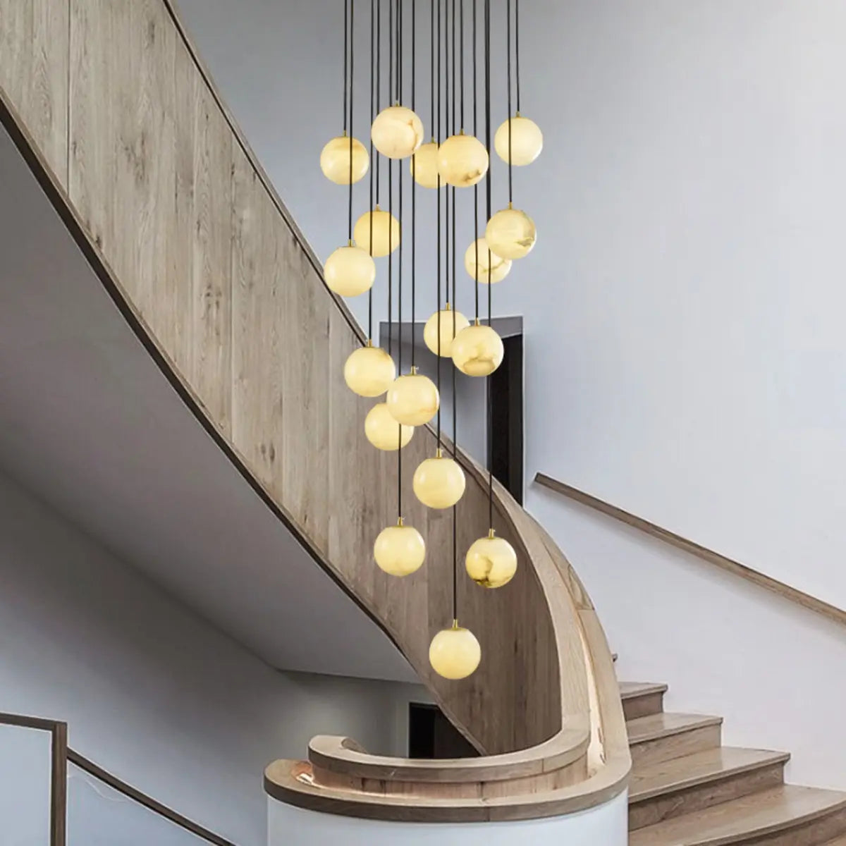 Contemporary Globe Cluster Alabaster Staircase Pendant Light Image - 3