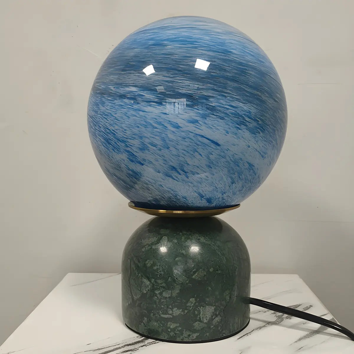 Contemporary Globe Glass Black Marble Base Table Lamp Image - 7