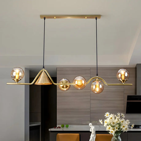 Contemporary Globe Glass Dining Room Pendant Light Gold Image - 1