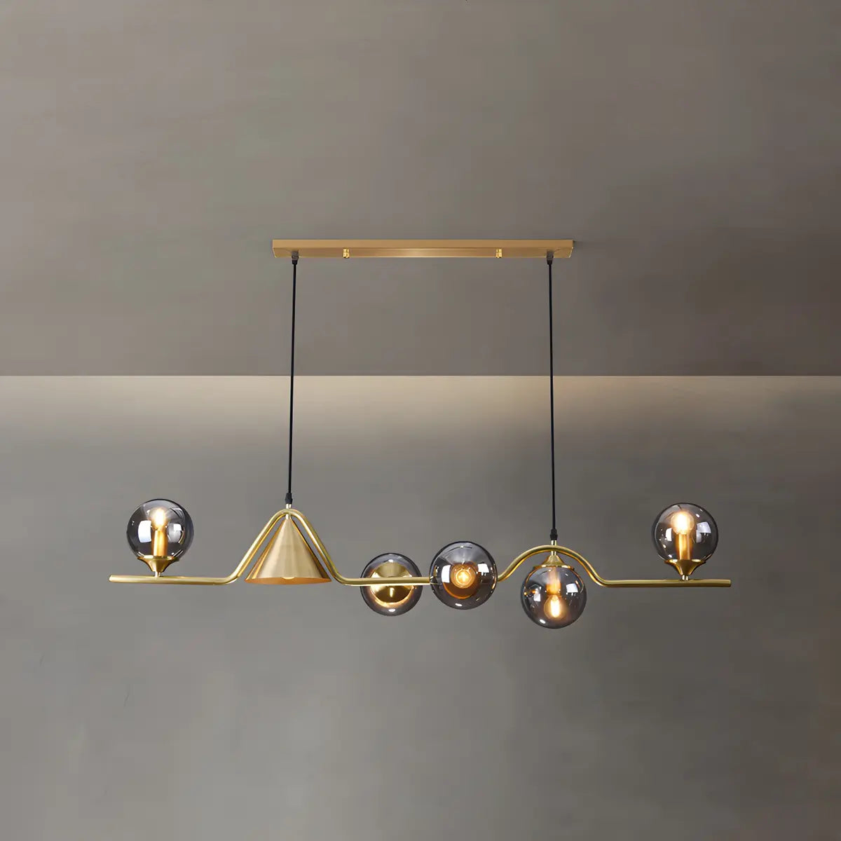 Contemporary Globe Glass Dining Room Pendant Light Gold Image - 10