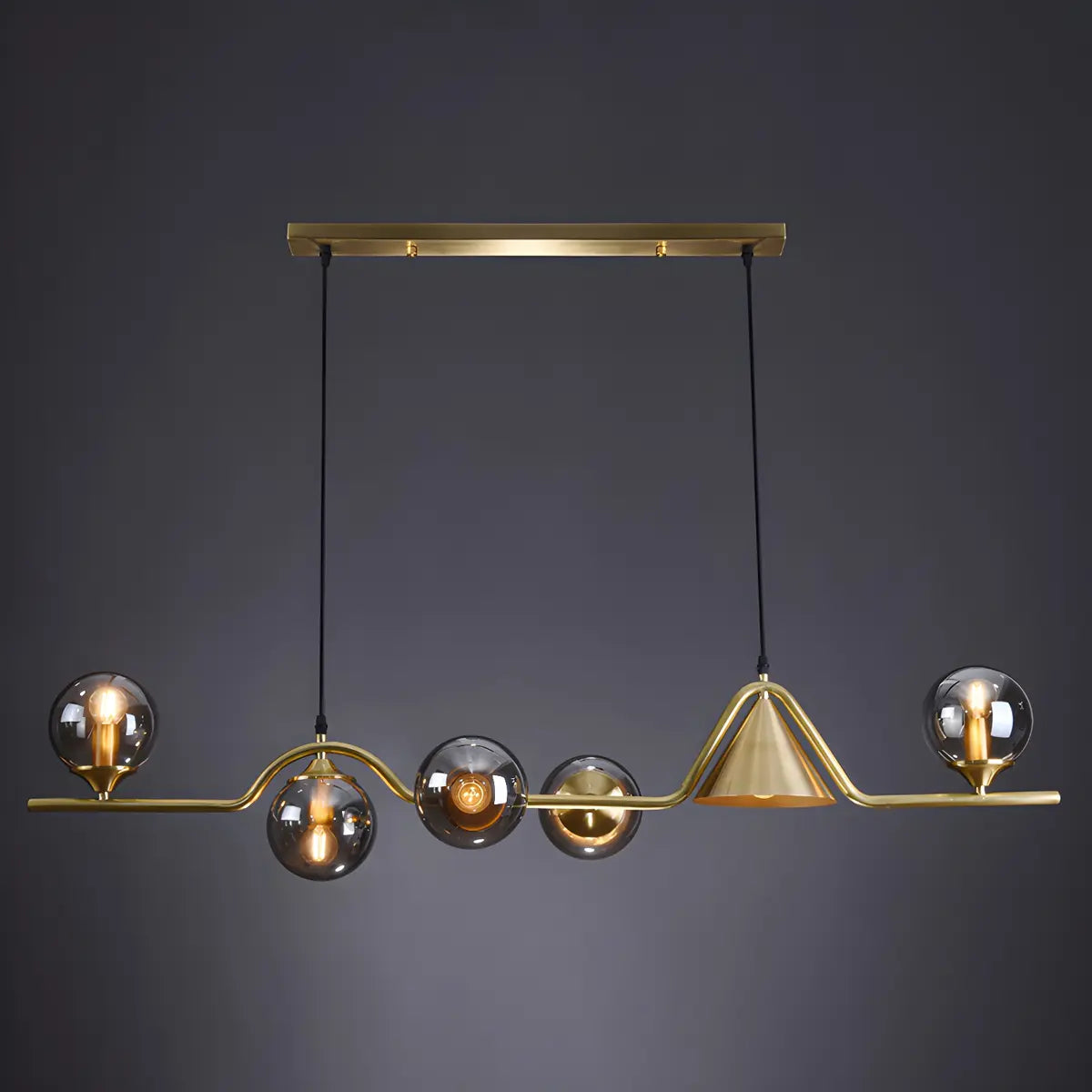 Contemporary Globe Glass Dining Room Pendant Light Gold Image - 11