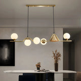 Contemporary Globe Glass Dining Room Pendant Light Gold Image - 3