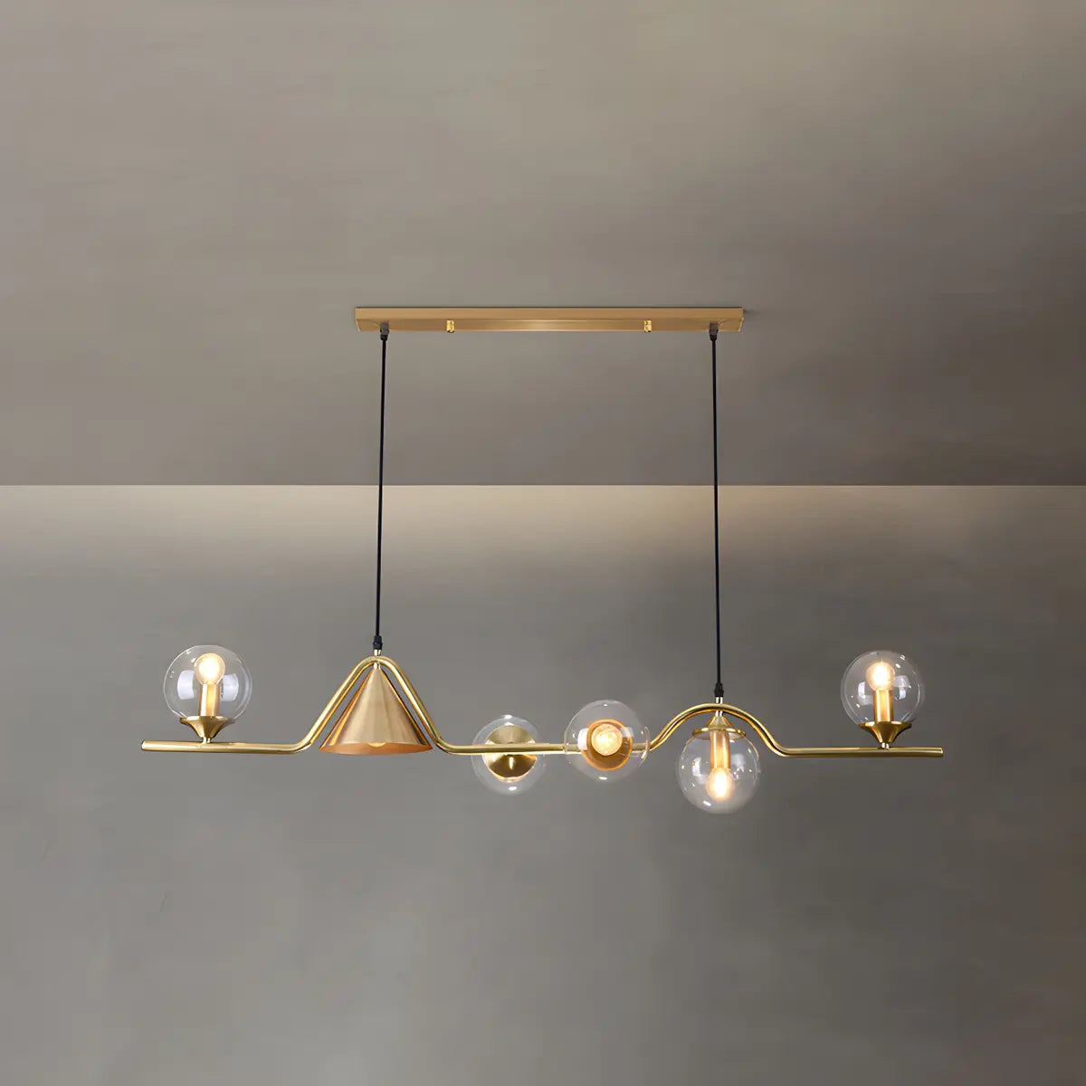 Contemporary Globe Glass Dining Room Pendant Light Gold Image - 4