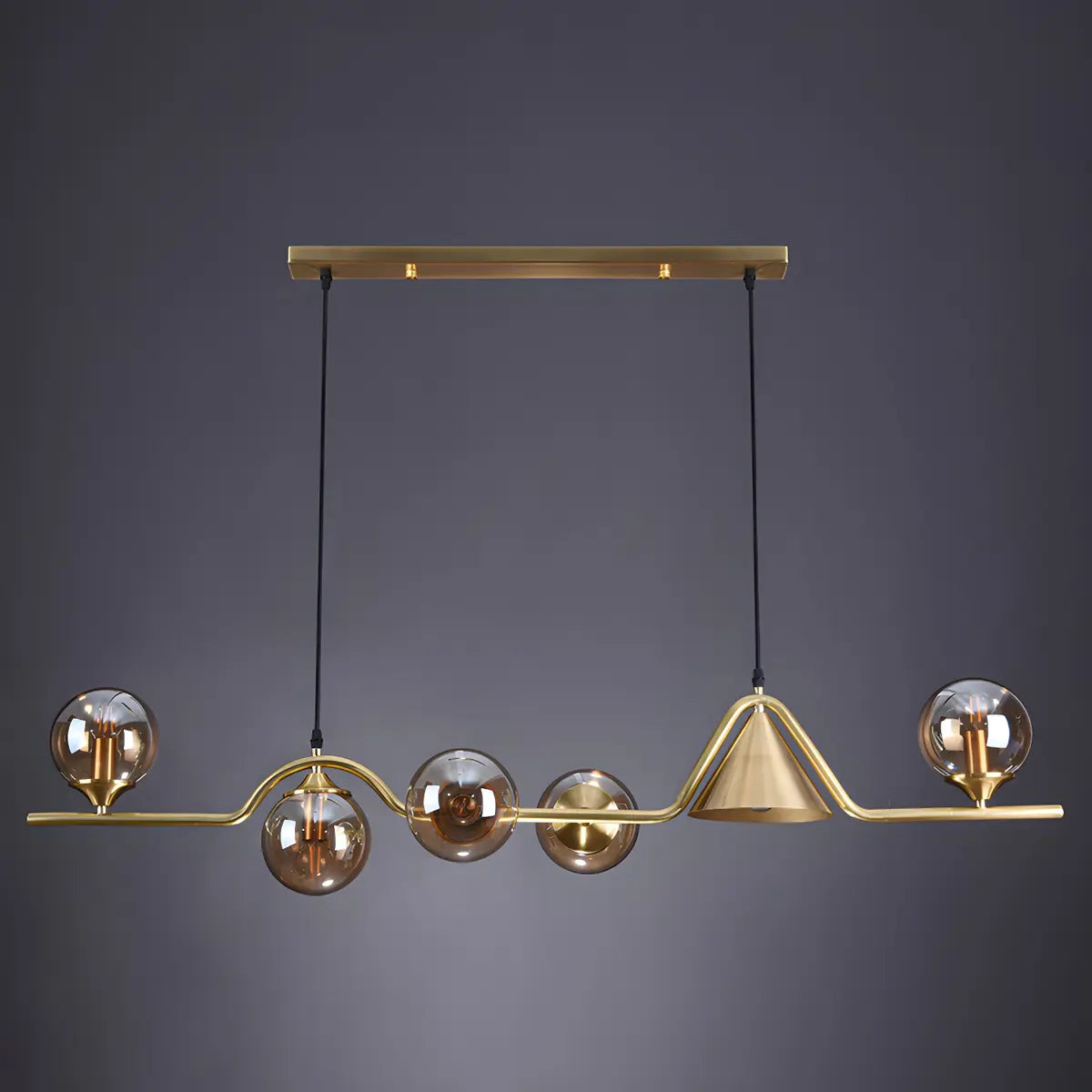 Contemporary Globe Glass Dining Room Pendant Light Gold Image - 9