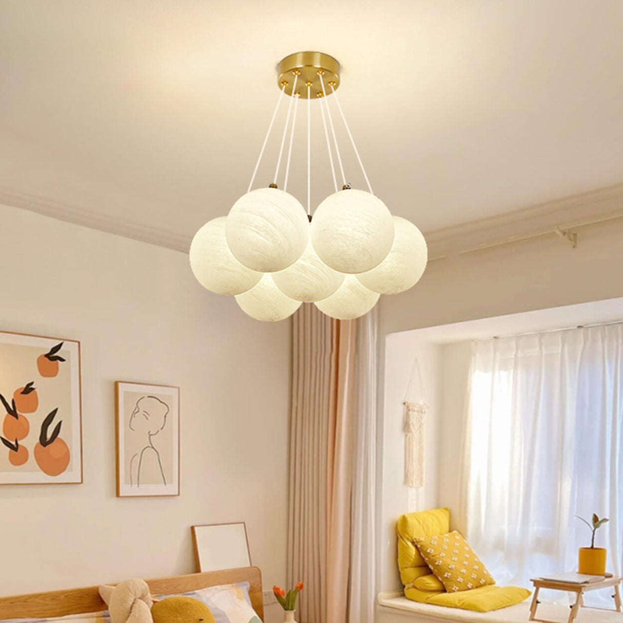 Contemporary Globe Glass Multi Light Gold Chandelier Image - 2