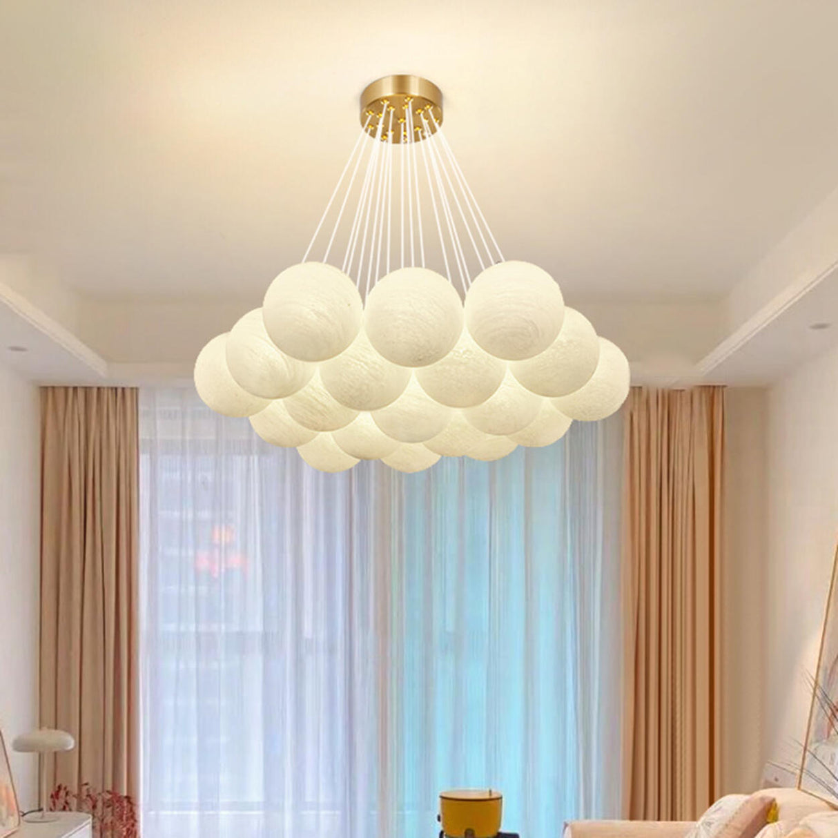 Contemporary Globe Glass Multi Light Gold Chandelier Image - 5