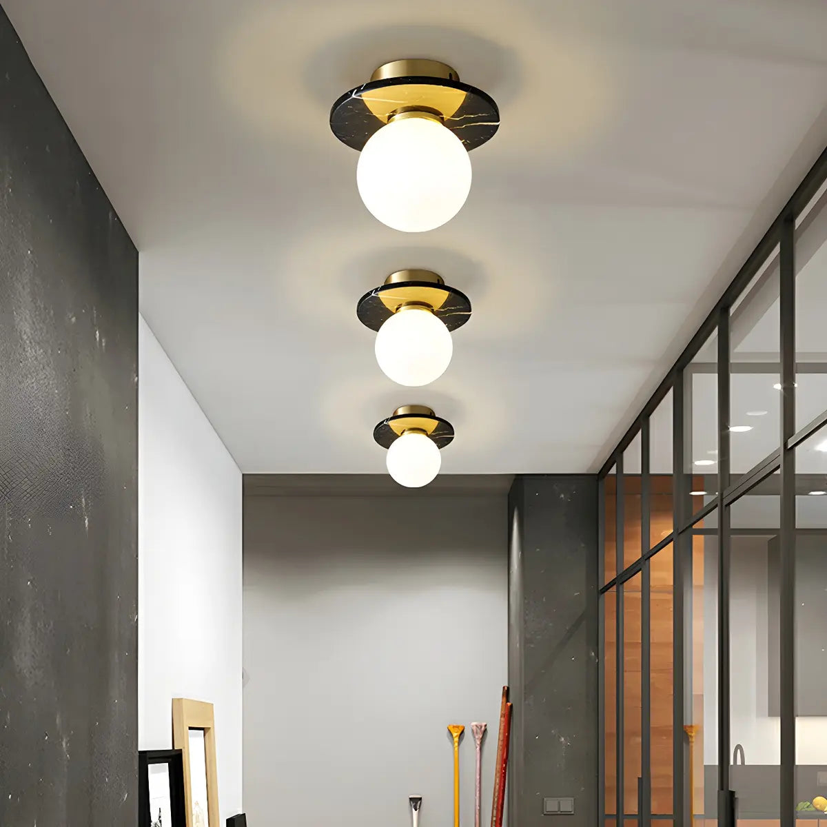 Contemporary Globe Round Marble Flush Mount Ceiling Light Image - 4