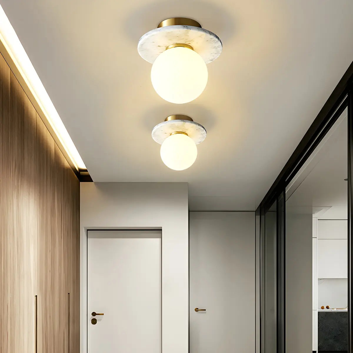 Contemporary Globe Round Marble Flush Mount Ceiling Light Image - 6