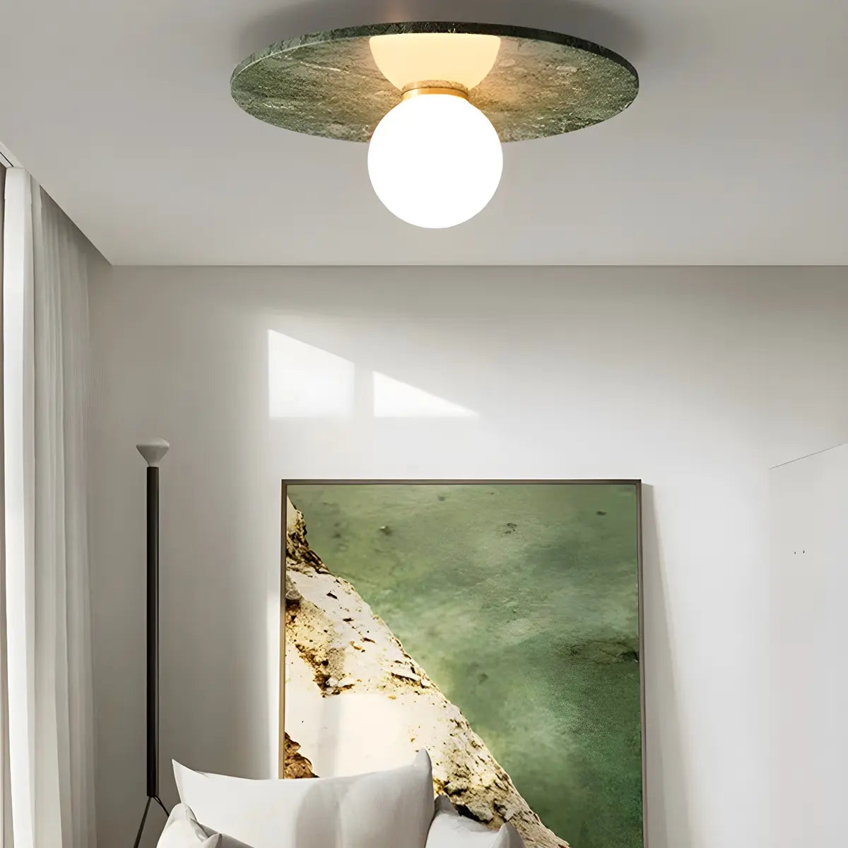 Contemporary Globe Round Marble Flush Mount Ceiling Light Image - 8