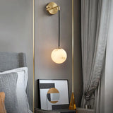 Contemporary Globe White Alabaster Brass Wall Lamp Image - 12