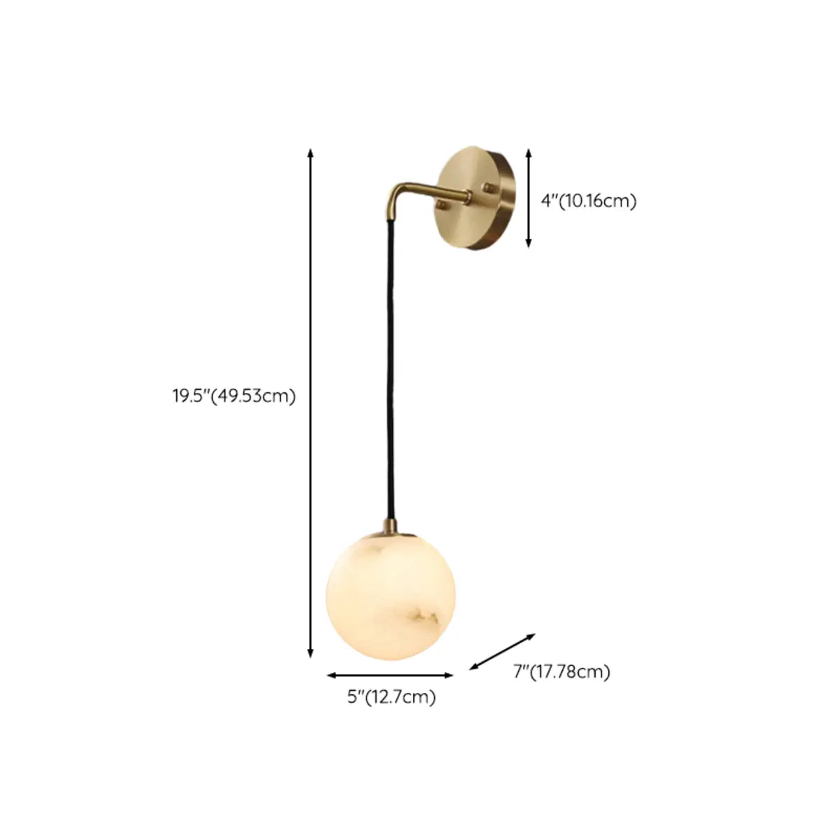 Contemporary Globe White Alabaster Brass Wall Lamp 