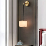 Contemporary Globe White Alabaster Brass Wall Lamp Image - 2