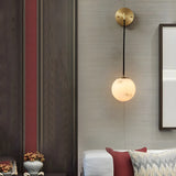 Contemporary Globe White Alabaster Brass Wall Lamp Image - 3