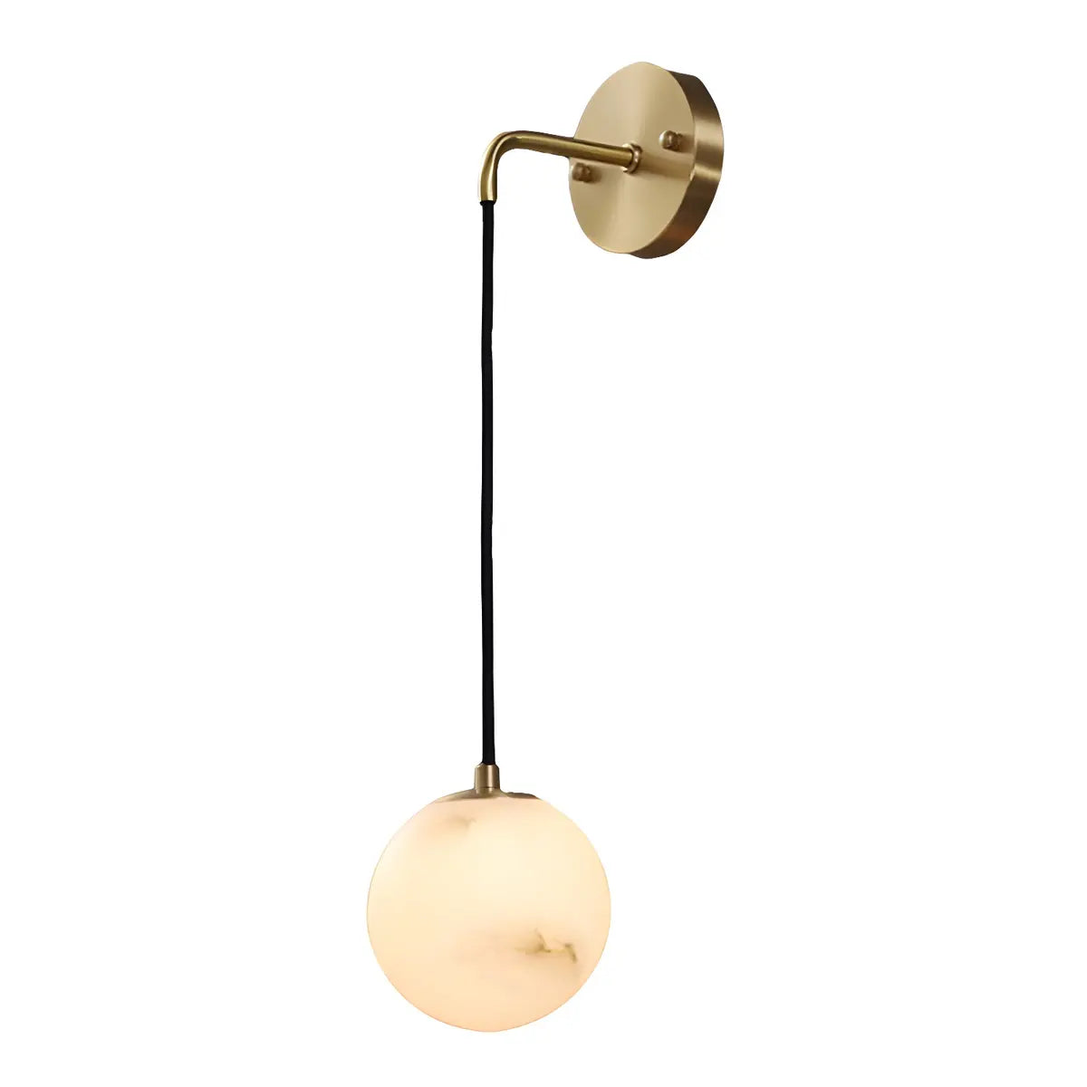 Contemporary Globe White Alabaster Brass Wall Lamp Image - 5