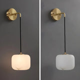 Contemporary Globe White Alabaster Brass Wall Lamp Image - 7