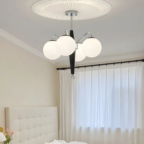 Contemporary Globe White Glass Bedroom Black Chandelier Image - 1