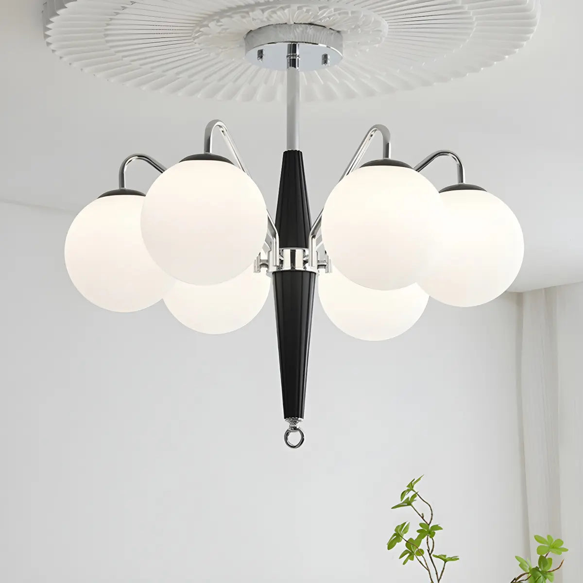 Contemporary Globe White Glass Bedroom Black Chandelier Image - 4