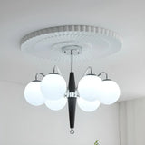 Contemporary Globe White Glass Bedroom Black Chandelier Image - 6