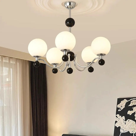 Contemporary Globe White Glass Living Room Black Chandelier Image - 1