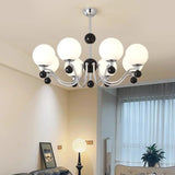 Contemporary Globe White Glass Living Room Black Chandelier Image - 14