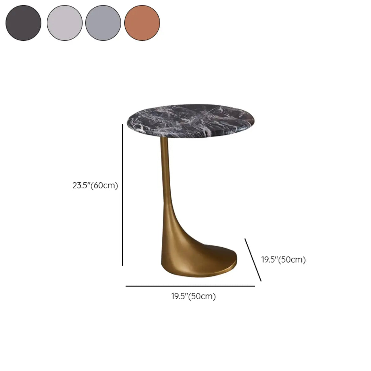 Contemporary Gold Base Round Walnut Wood Side Table 