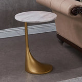 Contemporary Gold Base Round Walnut Wood Side Table Image - 8