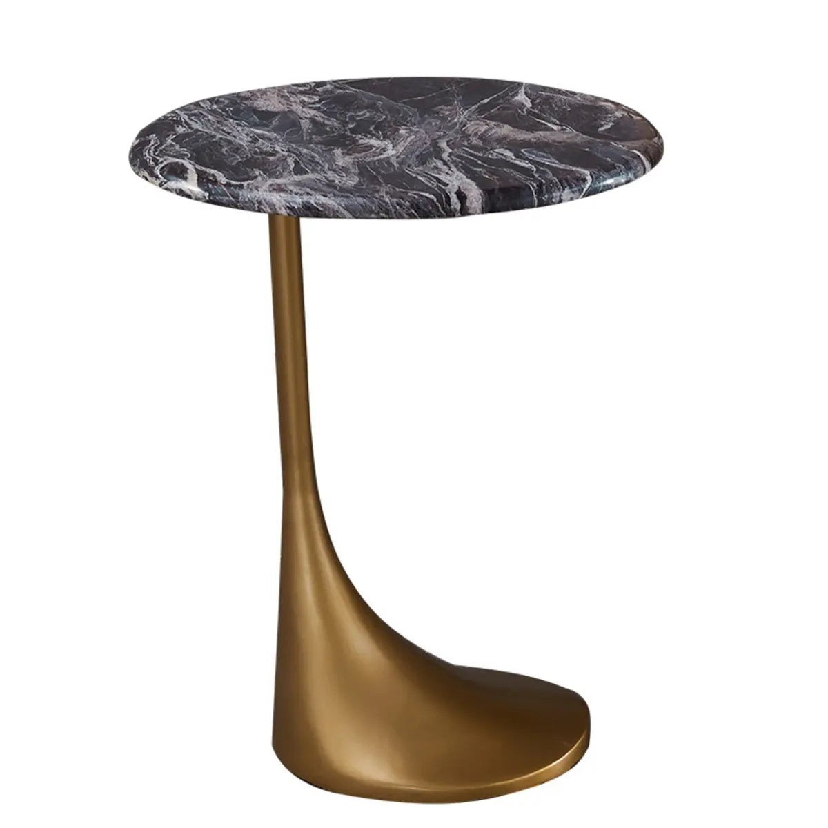 Contemporary Gold Base Round Walnut Wood Side Table Image - 9