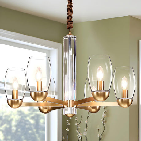 Contemporary Gold Clear Glass Cylinder Chandelier Image - 2