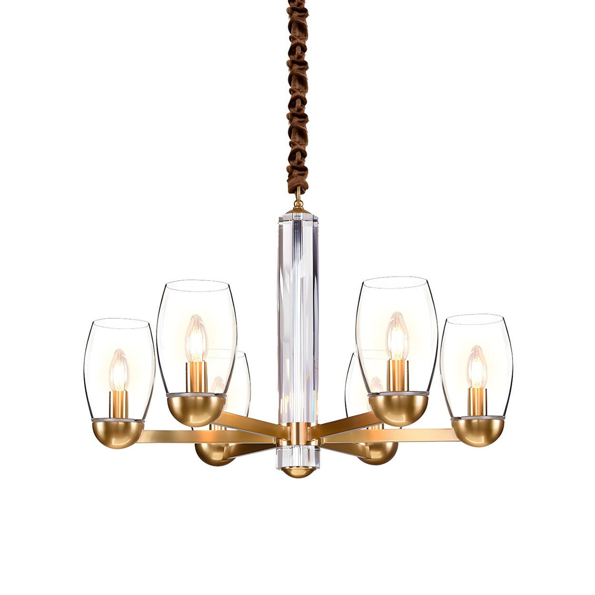 Contemporary Gold Clear Glass Cylinder Chandelier Image - 4