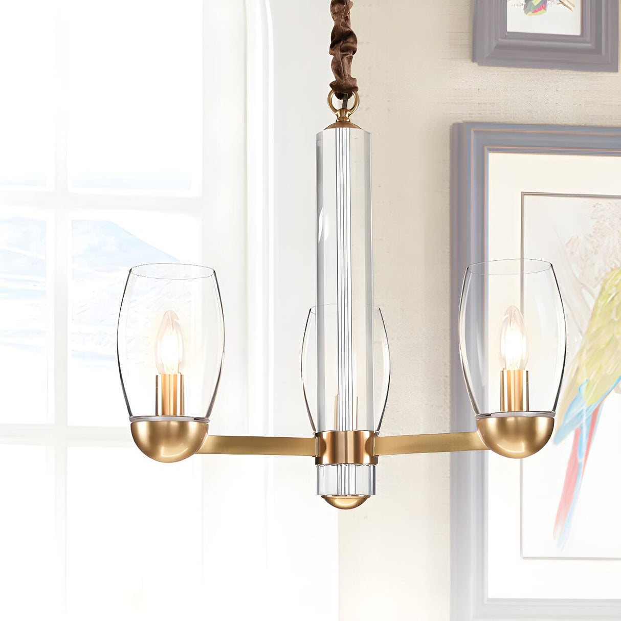 Contemporary Gold Clear Glass Cylinder Chandelier Image - 5