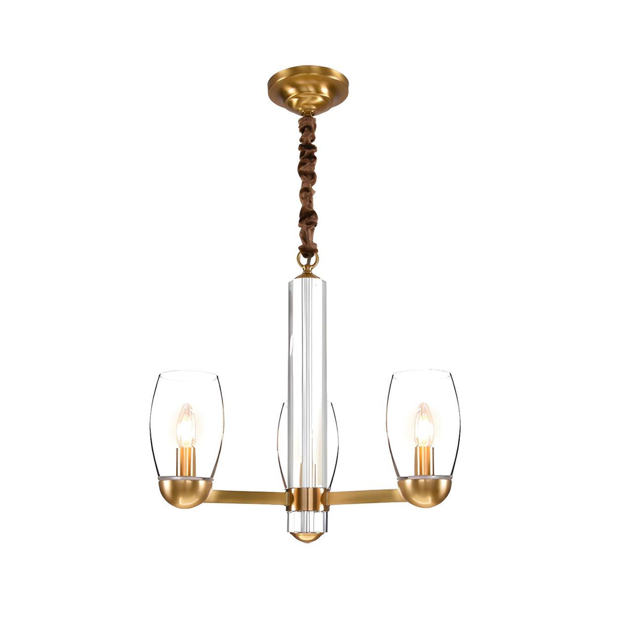 Contemporary Gold Clear Glass Cylinder Chandelier Image - 7