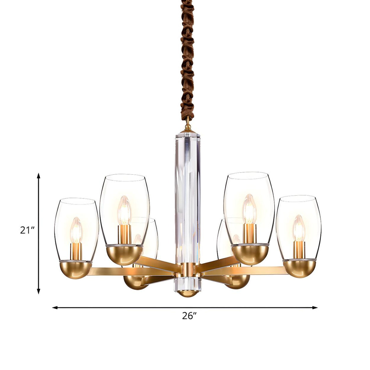 Contemporary Gold Clear Glass Cylinder Chandelier 