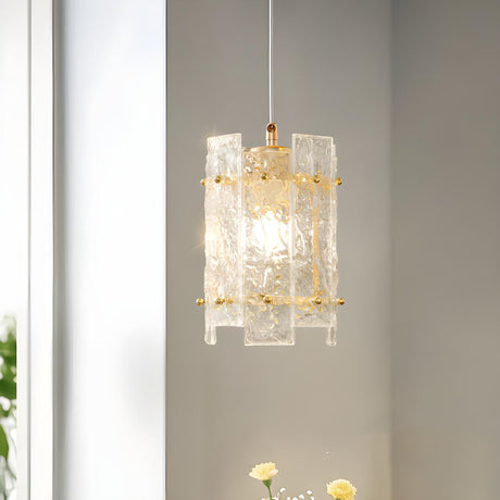 Contemporary Gold Clear Glass Cylinder Panel Pendant Light Image - 1