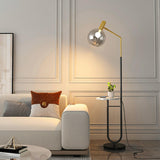 Contemporary Gold Globe Floor Lamp with Marble Storage Image - 2