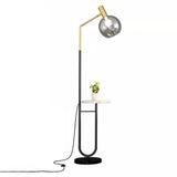 Contemporary Gold Globe Floor Lamp with Marble Storage Image - 5