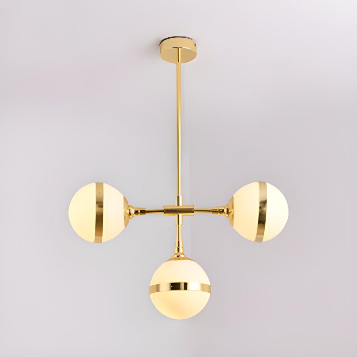 Contemporary Gold Milk Glass Globe Chandelier Dining Room Image - 2