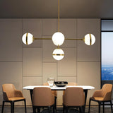 Contemporary Gold Milk Glass Globe Chandelier Dining Room Image - 4