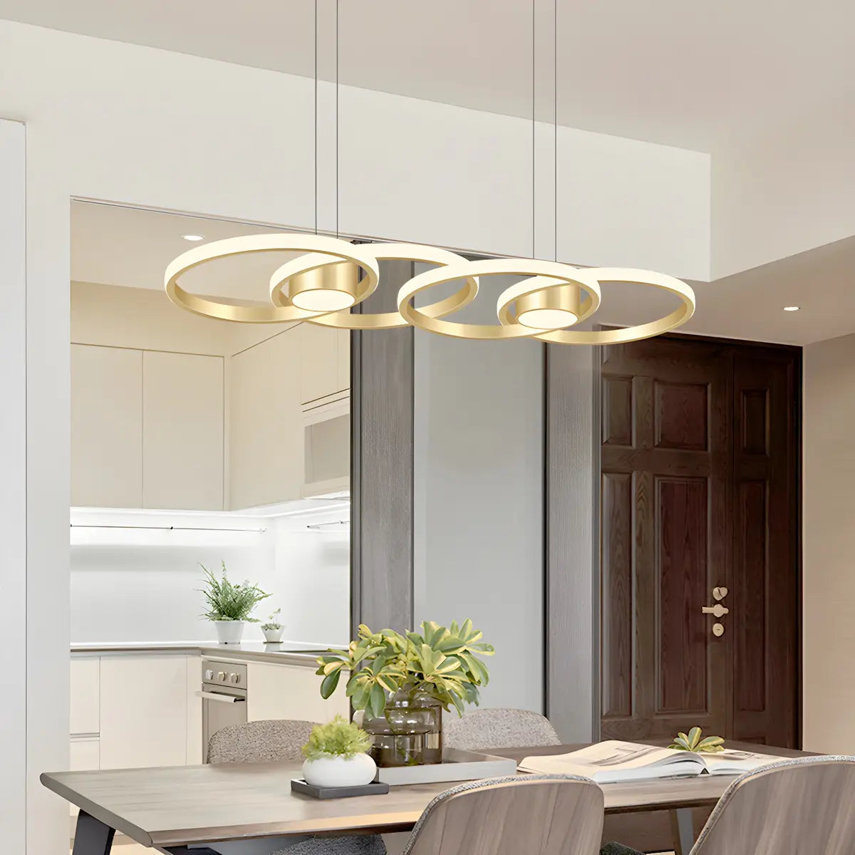 Contemporary Gold Ring Metal LED Dining Room Pendant Light Image - 4