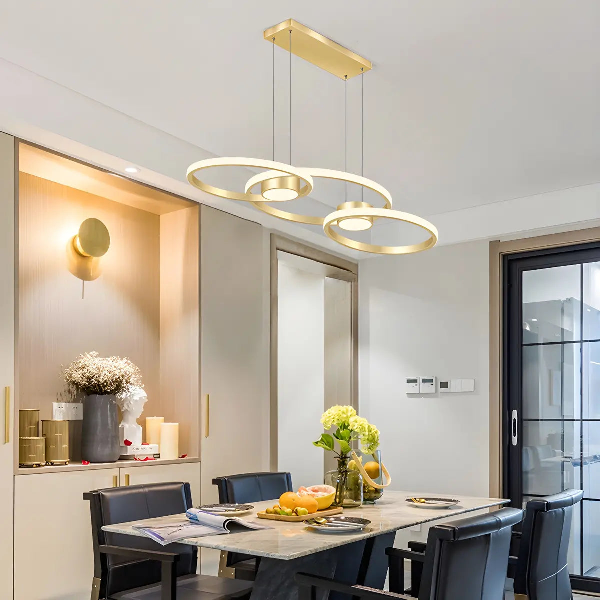 Contemporary Gold Ring Metal LED Dining Room Pendant Light Image - 6