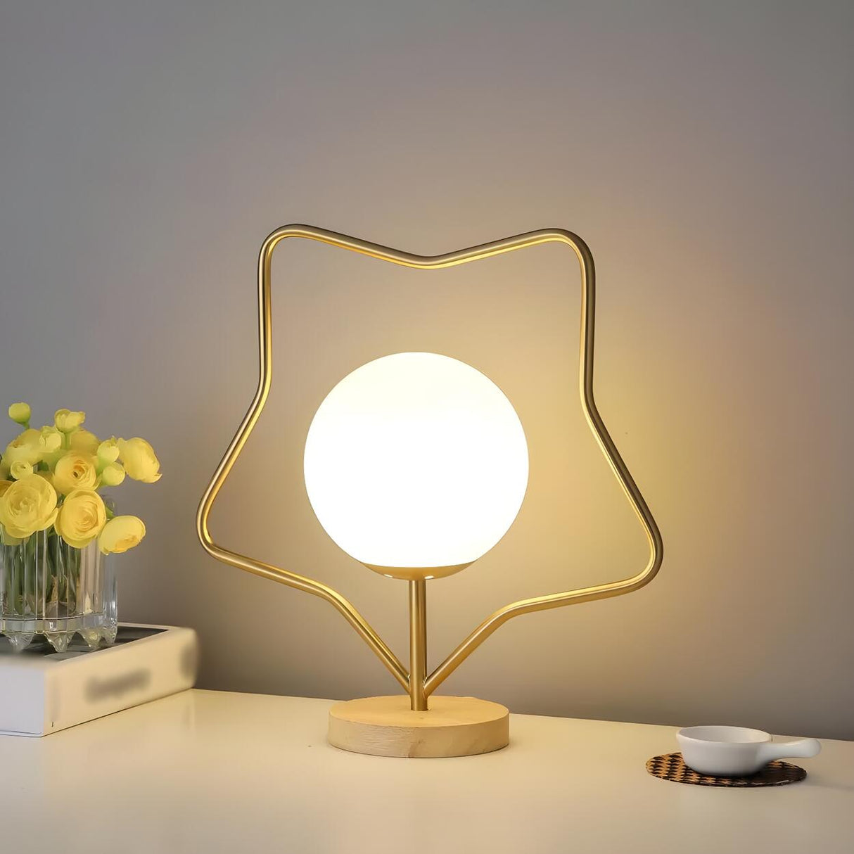 Contemporary Gold Star Frame Globe Glass Table Lamp Image - 1