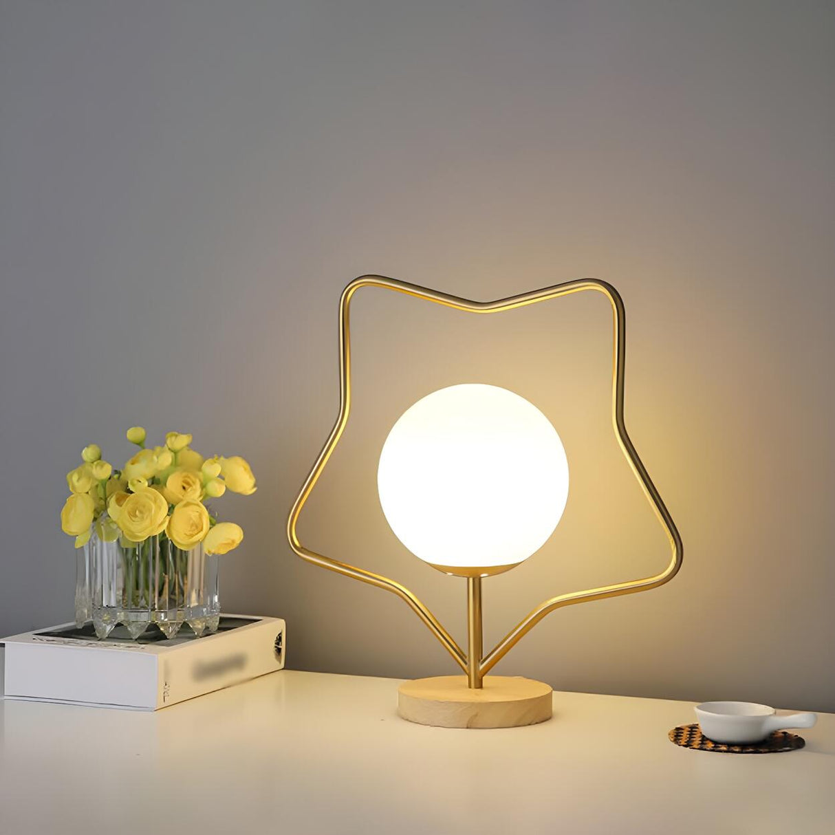 Contemporary Gold Star Frame Globe Glass Table Lamp Image - 3