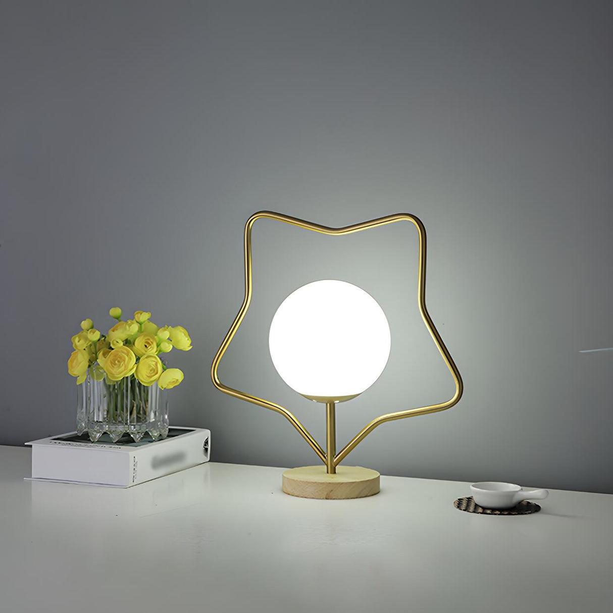 Contemporary Gold Star Frame Globe Glass Table Lamp Image - 6